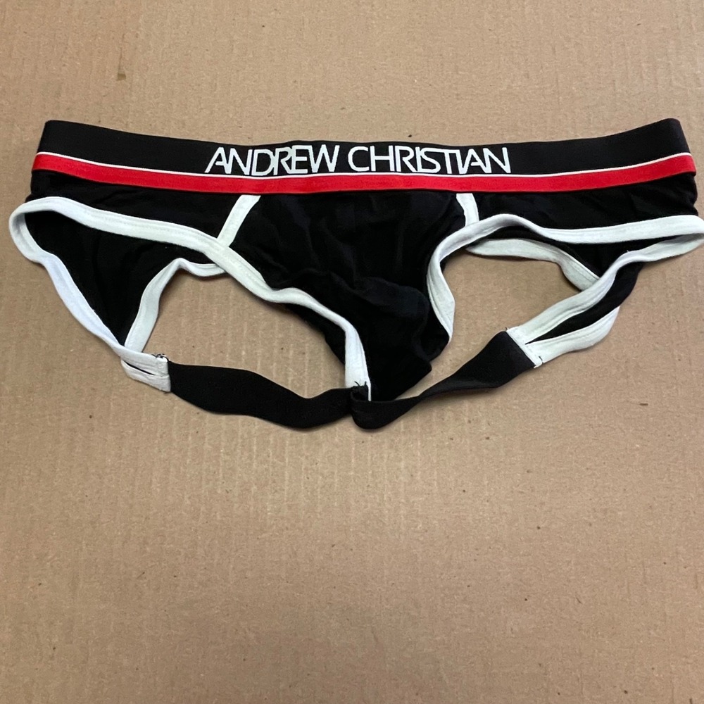 Andrew Christian CoolFlex Frame Jockstrap Show-It Lift Pouch Black Knit Men's S